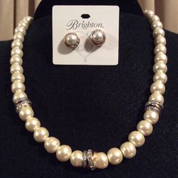 Brighton Neptune’s Rings Pearl Short Necklace & Earrings Set.  New.