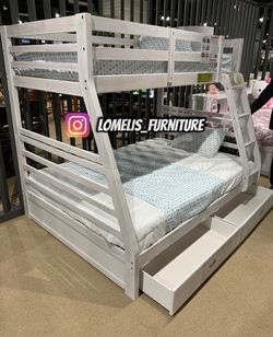 Twin Full White Bunkbed With Orthopedic Mattress Included