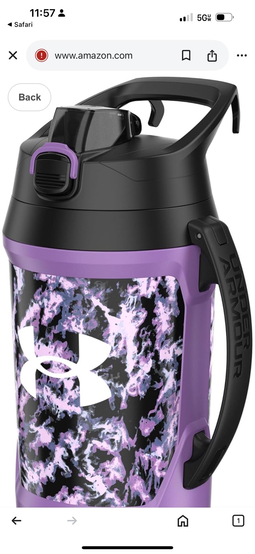 Under Armour Sports Water Jug, 64oz Insulated Water Bottle w/Handle, Half Gallon, Fence Hook, Leak Resistant, Baseball, Football & More $15