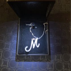 10K White Gold 1mm Necklace With White Gold M Initial