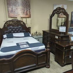 New Fancy 4pc Queen Size Bedroom Set Furniture Traditional Style 