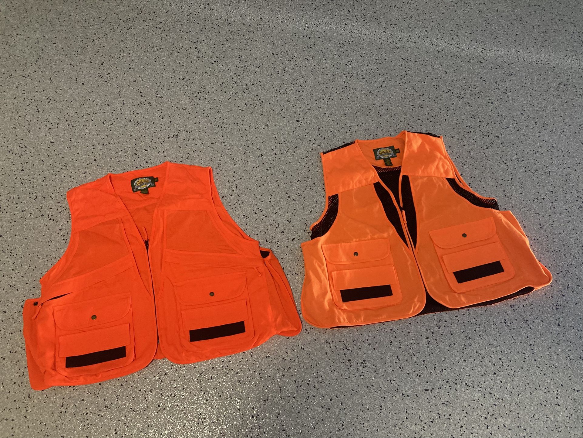 2 “CABELA’S” Hunting / Fishing Orange Vests. Size 2XL. Outdoor Gear. Pre Owned.