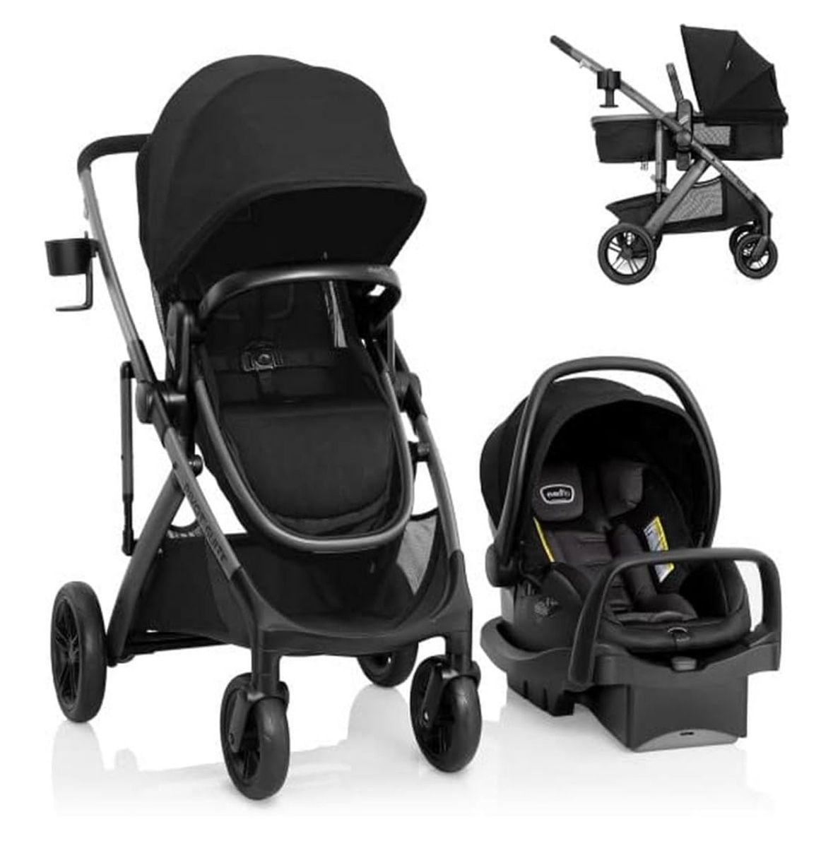Evenflo Pivot Suite Modular Travel System with LiteMax Infant Car Seat, Dunloe Black