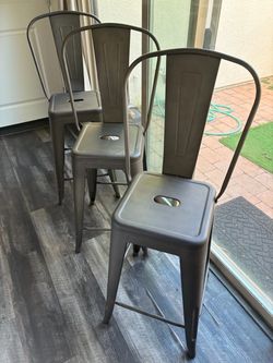 Set of 3 Metal Bar Stools with Back