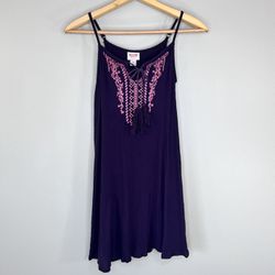 Mossimo XS Purple Pink Embroidered Boho Mini Swim Cover-up Mini Dress Summer Sun Dress