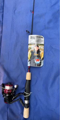 Titanium Tip Stick ice fishing rod featuring a bright red bobber