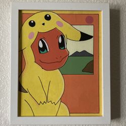 Charmander Pikachu Pokemon Painting With Frame 