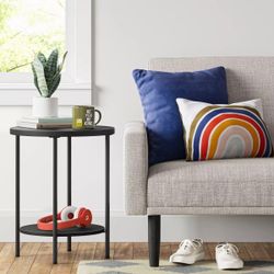 Wood and Metal Round Side Table Black 