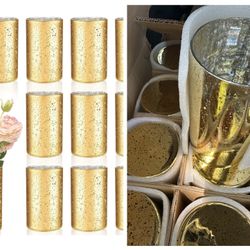 12 Pcs Speckled Gold Cylinder Vase Mercury Glass Gold Votive Candle Holder Wedding Table Centerpiece for Flower Tealight Wedding Table Decor Gift(6 x 
