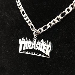 18” Rhodium Plated Figaro Necklace with Thrasher Pendant/ New paparazzi fashion drip jewelry 2020/ We Ship Fast!