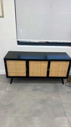 Black and Tan Rattan Console Table