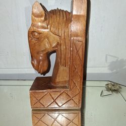 Hand-Carved Wooden Horse Head Bookend / Decor