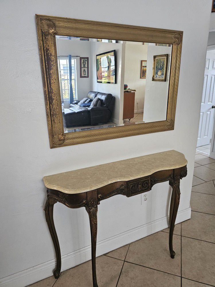 Marble Top Console And Mirror