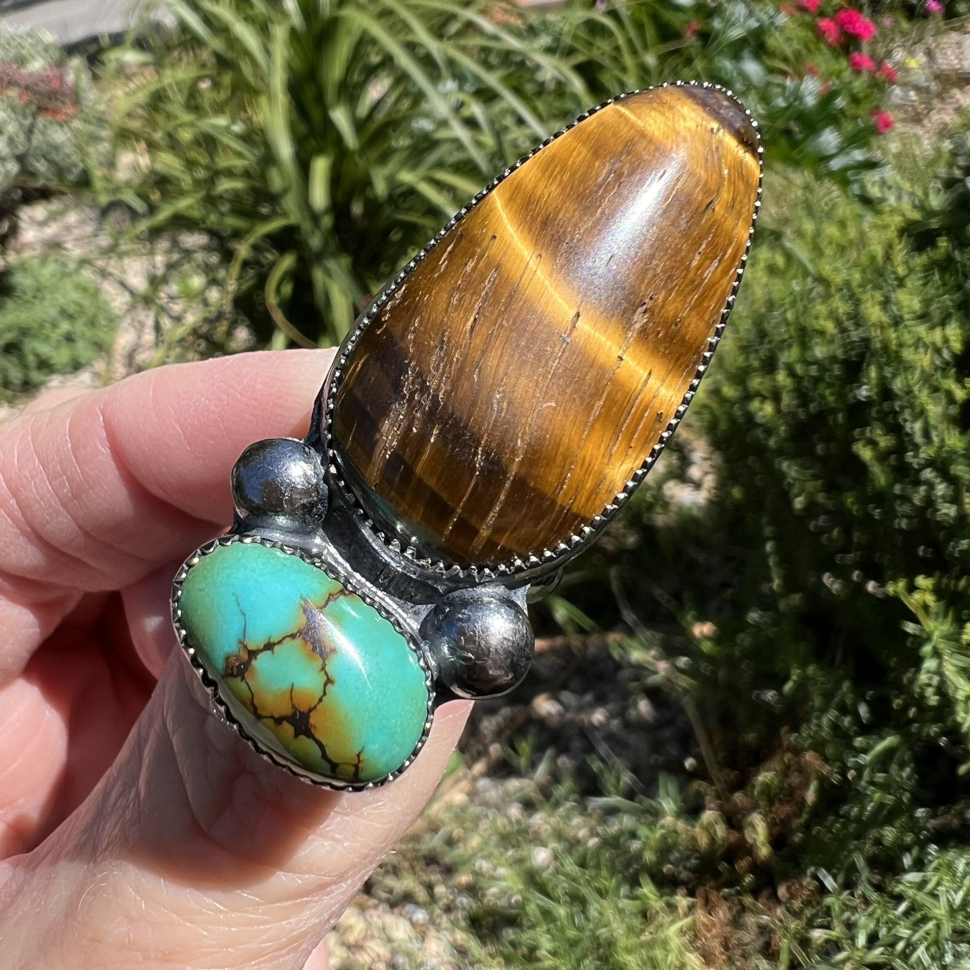 Sterling Turquoise & Tigers Eye Ring