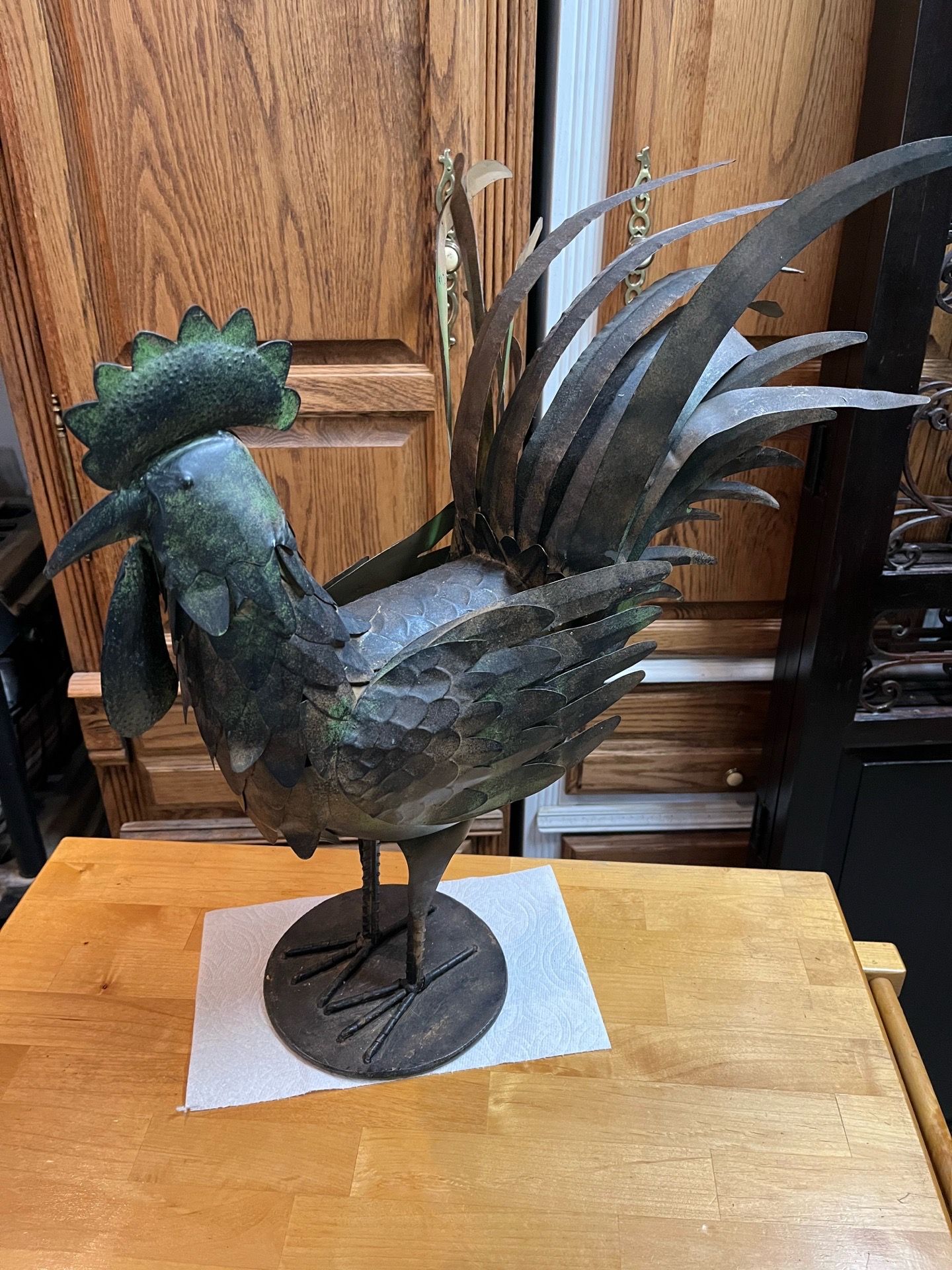 Vintage handcrafted metal rooster sculpture