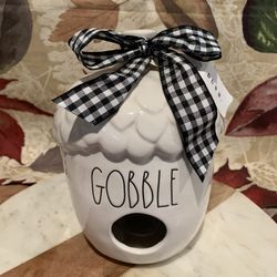 Rae Dunn Fall White Ceramic GOBBLE Acorn Birdhouse NWT