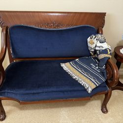 Vintage Victorian-Style Carved Wood Loveseat and Armchair Set