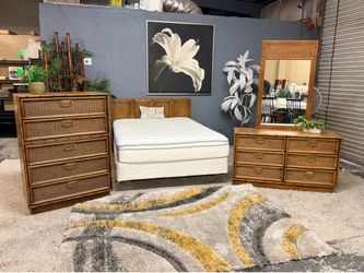 Very Pretty Queen Size Tommy Bahama Style Bedroom Set With Mattress - Delivery Available