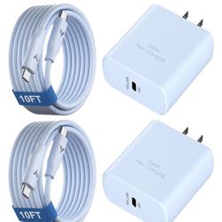 45W Super Fast Charger USB C, 45 Watt Type-C Android Phone Charger Fast Charging Block with 10FT Type C Cords for Samsung Galaxy S25 Ultra/S24 Ultra/S