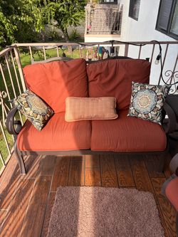 Outdoor Patio Loveseat with Cushions and Rocking recliner chair. Comes with 2 side tables