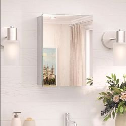 7516: New 14x18 Recessed Medicine Cabinet with Mirror Aluminum, Frameless Bathroom Mirror with Storage Stepless Adjustable, Silver Surface Mount Medic