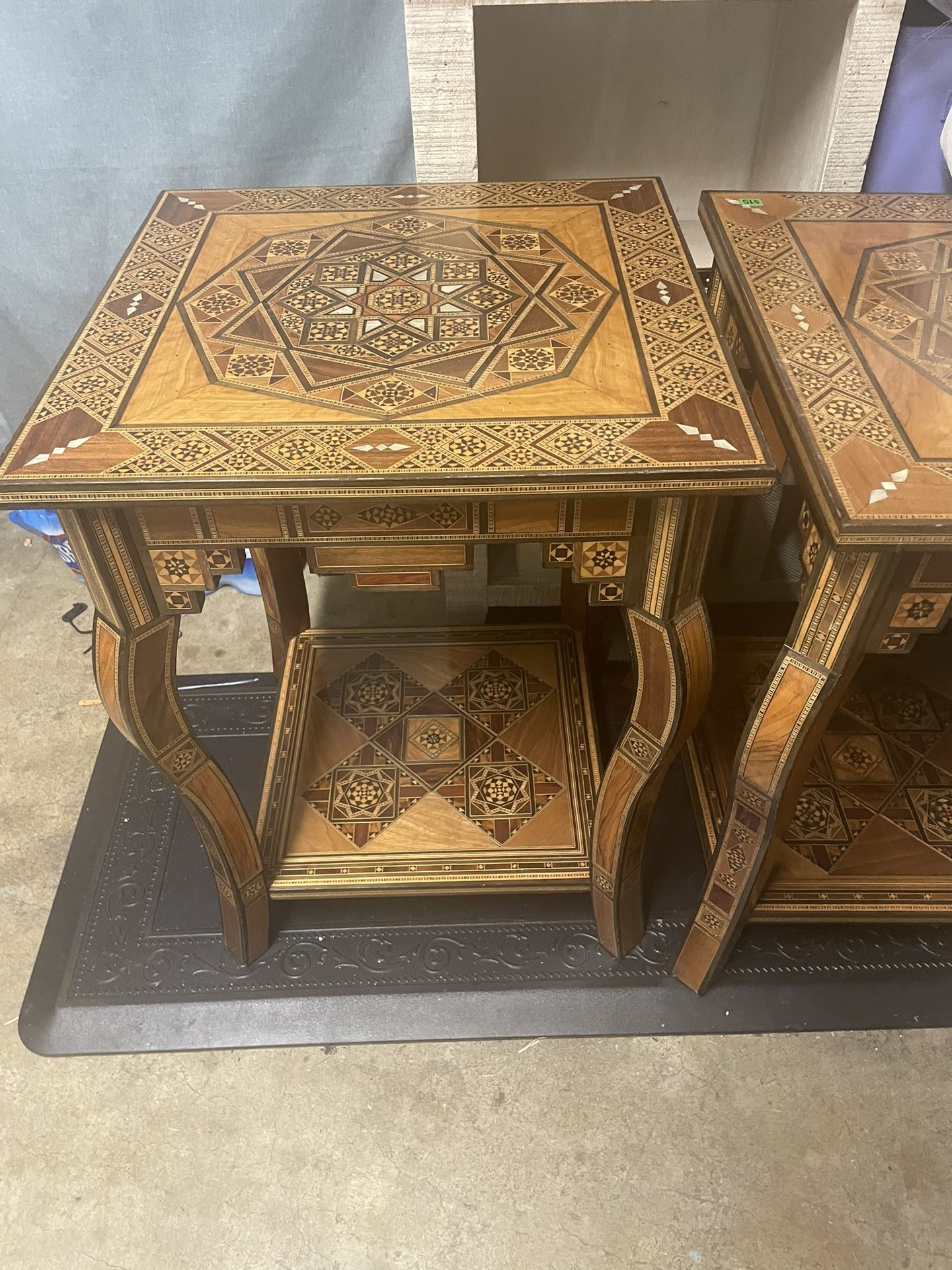 2 Moorish Mother of Pearl Wood Marquetry Inlay occasional Side Square Tea Table