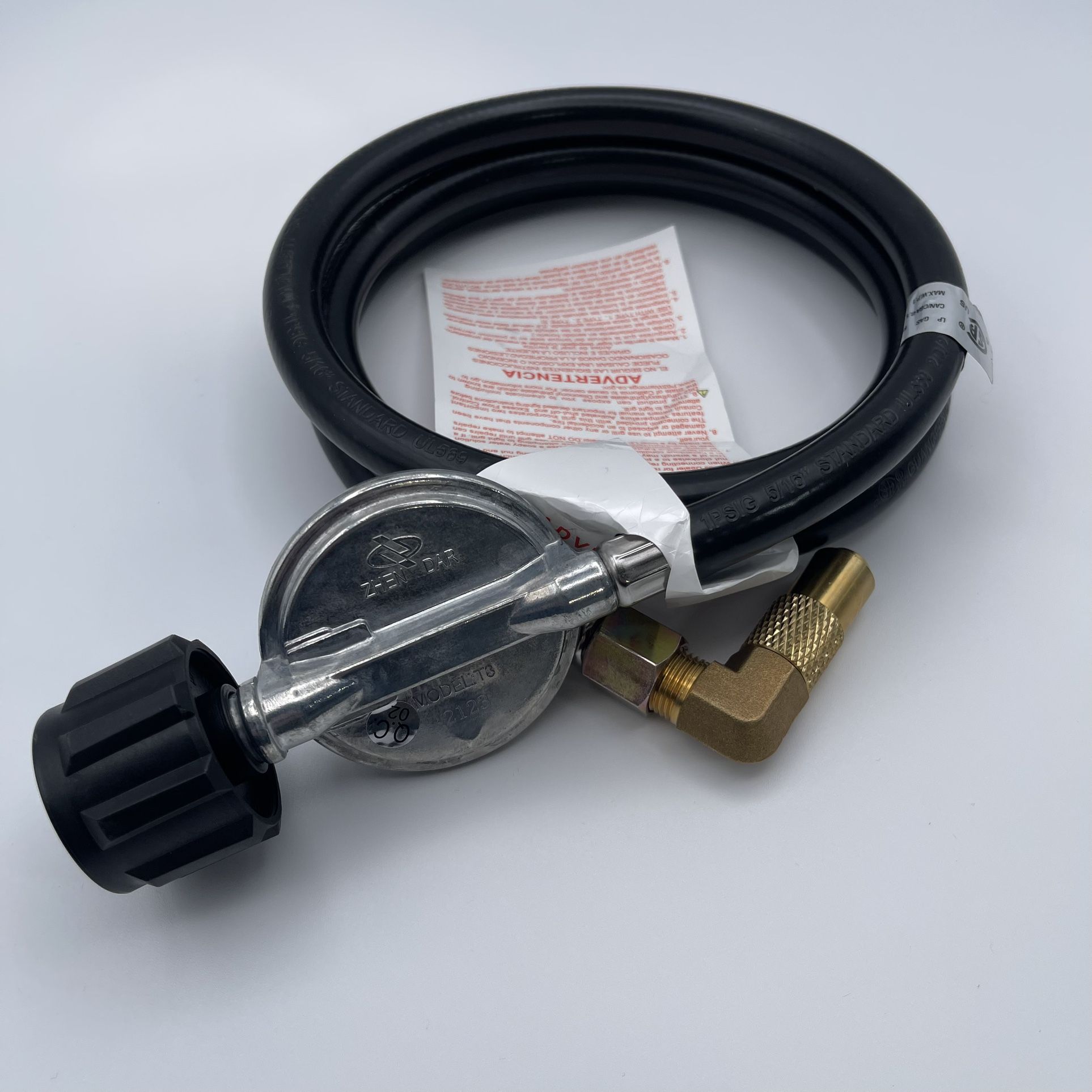 Propane Regulator with Hose – Zhen Dar Model T3 for Fire Pit, RV, Grill