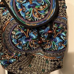 Embroidered Back Pack Style Purse