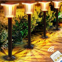 Solar Pathway Lights Outdoor 4 Pack,1500mAh 12H Lasting Path Lights Solar Powered with 2 Controllers, IP65 Waterproof Solar Lights for Walkway Sidewal