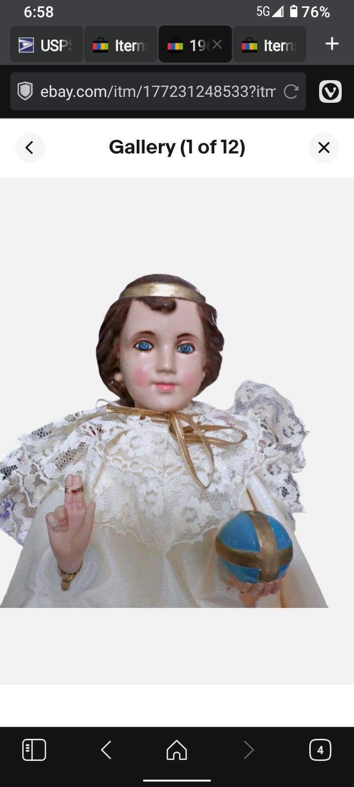 1966 Catholic Infant Jesus Child of Prague Santo Statue by Columbia Statuary