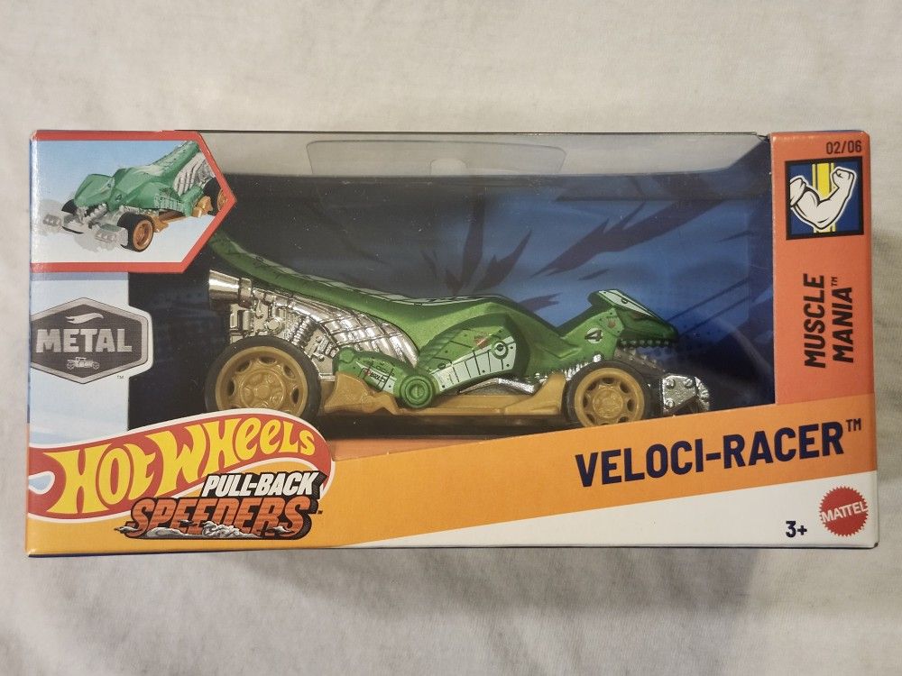 HOT WHEELS METAL DIECAST 1;43 SCALE. PULL BACK SPEEDERS. MUSCLE MANIA. VELOCI-RACER.