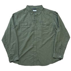 Columbia Omni-Wick Men’s Green Pocketed Long Sleeve Button Up Shirt Size XL