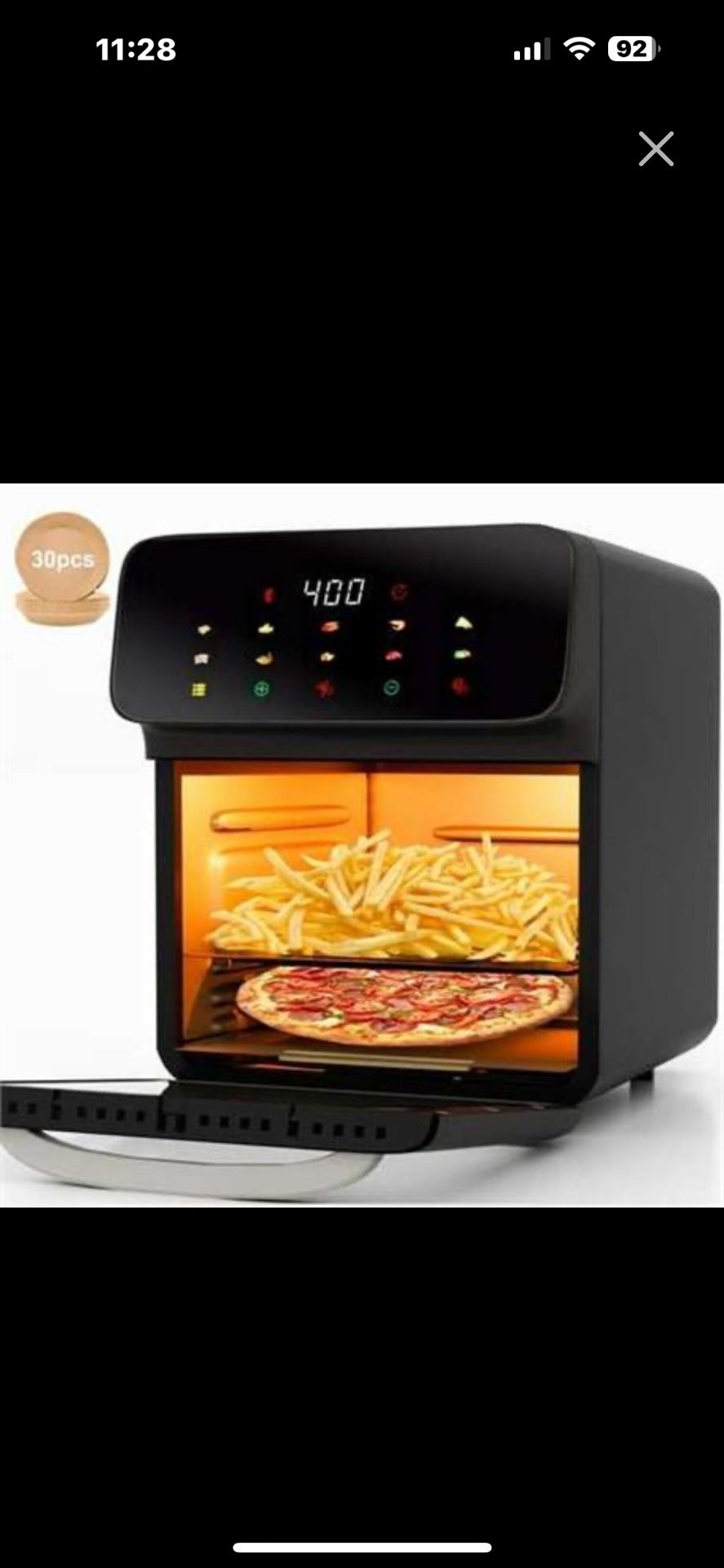 Bluebow Air Fryer 12QT Convection Oven with 10-in-1 Multi Function, Visible Window and Touchscreen, Black