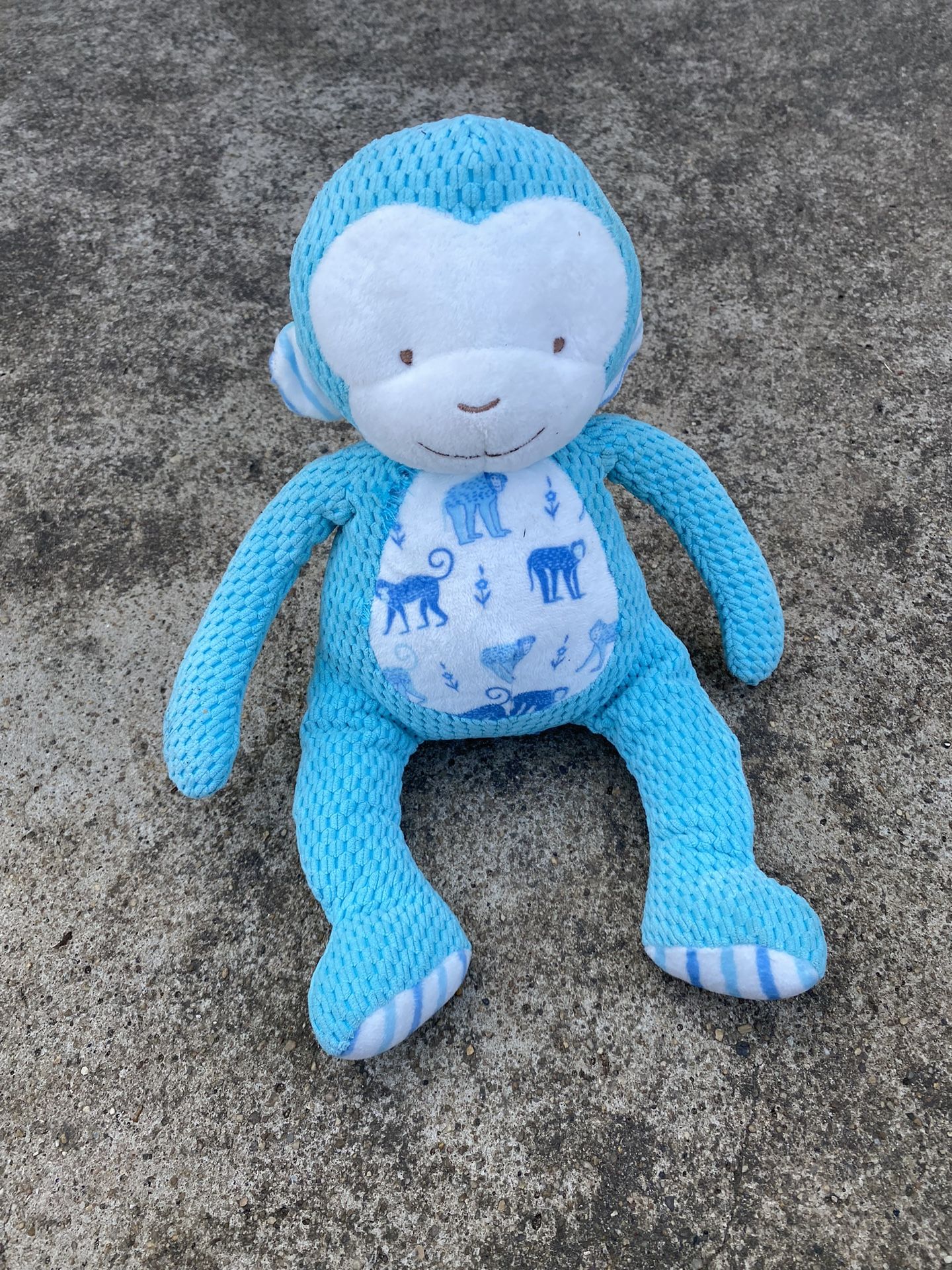 Bunnies By The Bay Monkey Plush Blue Teal Stripe Textured Soft Baby Toy 13"