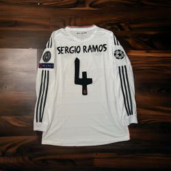 Real Madrid Sergio Ramos Soccer Jersey 2014 Final UCL White Regular Men Size