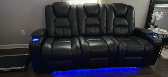 RECLINER SOFA 3 Piece set - BLACK / LED