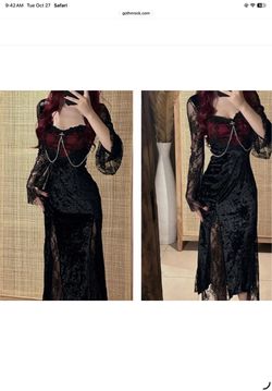 Gothic Velvet Lace Dress with Chain Detail
