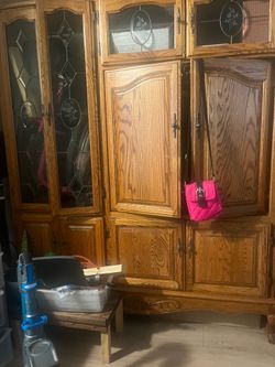 Free Solid Wood Entertainment Center with Pocket Doors