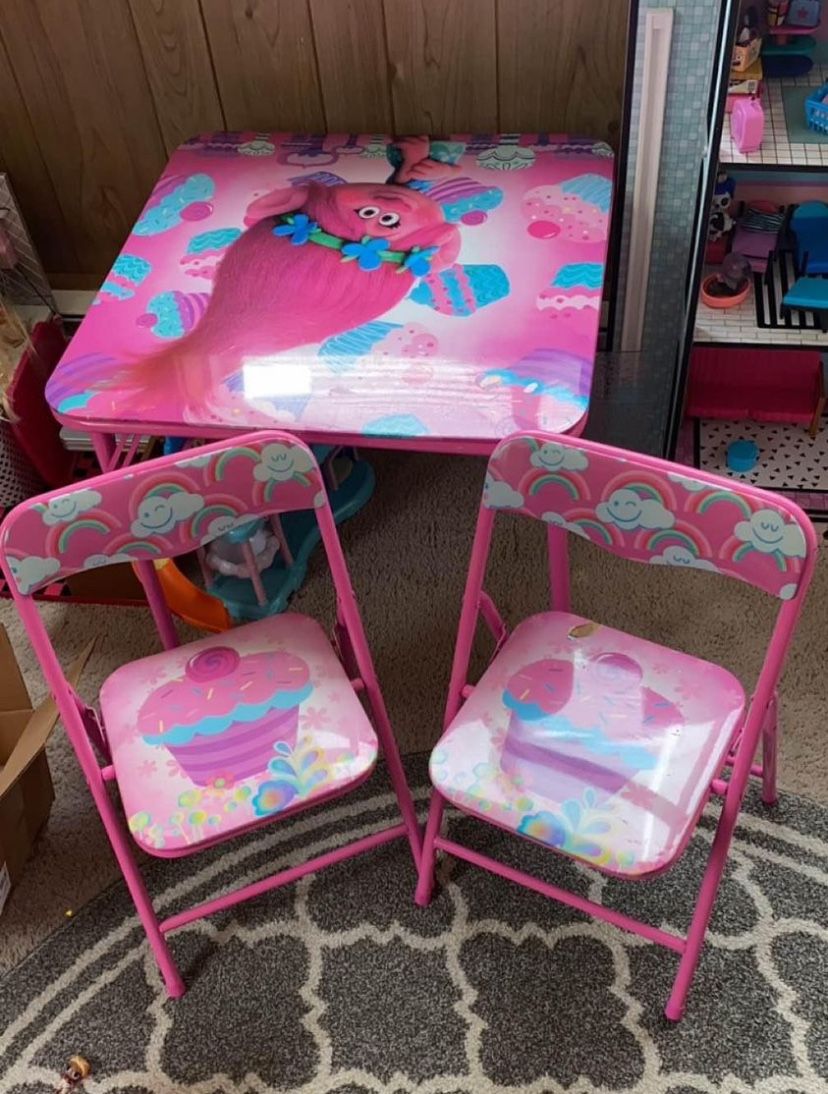 Trolls Theme Kids Table And Chairs Set