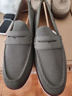 Olive Green Knit Penny Loafers