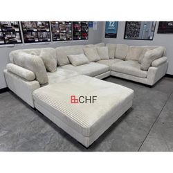Beige Corduroy Modular Living Room Sectional Sofa  