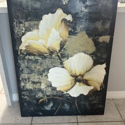 30x40 Golden Flowers Wrapped Canvas Wall Art