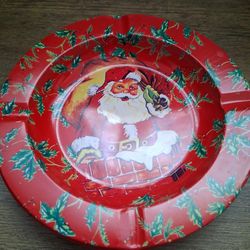 1960's Vintage Santa Tin Ashtray 