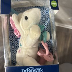 Dr. Brown's Baby Lovey Pacifier and Teether Holder, Unicorn with Pink HappyPaci, 100% Silicone, 0-6m (Packaging May Vary)