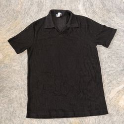 Y.M.L.A. Studio Men's L Black Knit Polo Shirt Short Sleeve
