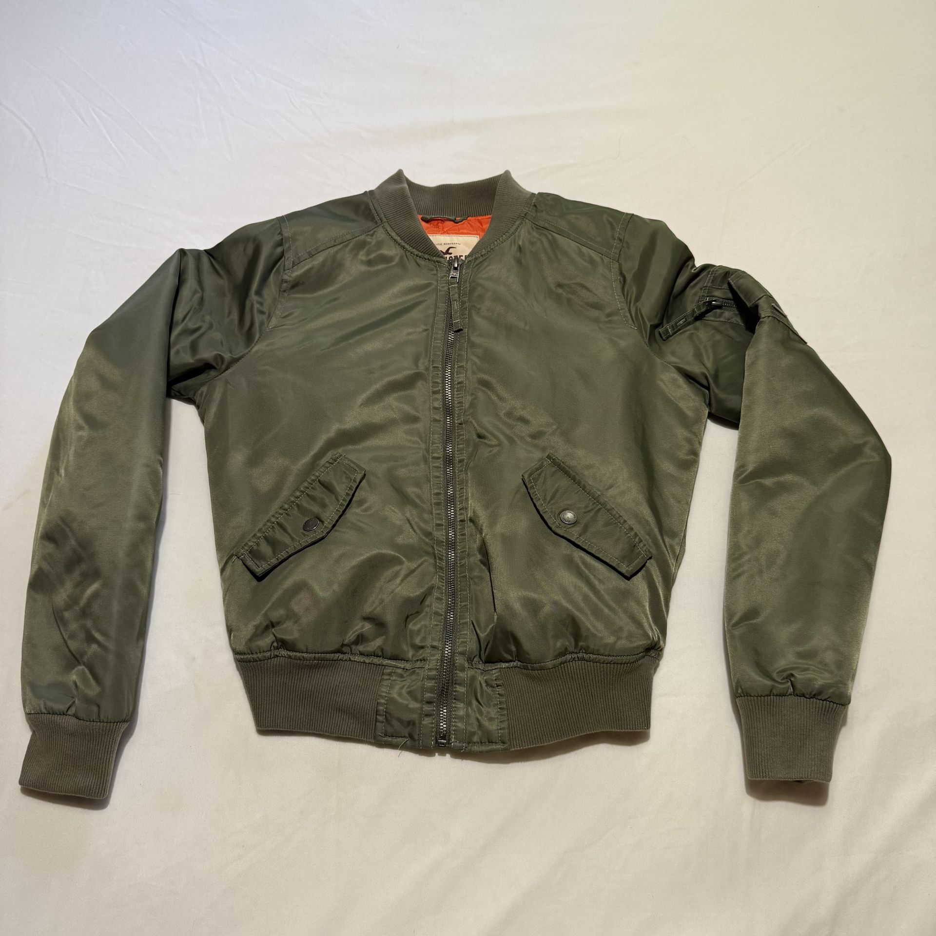 Hollister Bomber Jacket Green Orange Quilt Lined Small