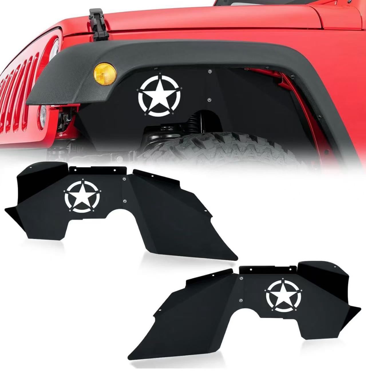 Front Inner Fender Liners Compatible with 2007-2018 Jeep Wrangler JK & JKU Unlimited Sport Sahara Rubicon, Bolt-on Style Mud Guards Steel Wheel Well F