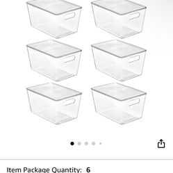 $15,new! Vtopmart 6 Pack Clear Stackable Storage Bins with Lids, Large Plastic Containers with Handle for Pantry Organizer