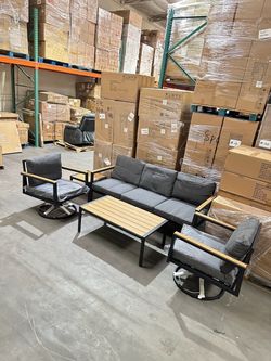 Outdoor Patio Furniture Set with Sofa and Swivel Chairs
