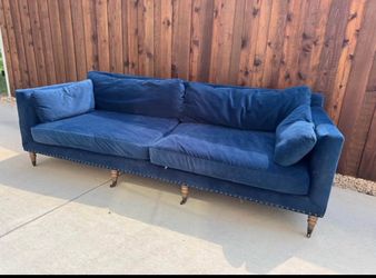 FOUR HANDS 8 FT BLUE VELVET SOFA !!! STUNNING !!!!